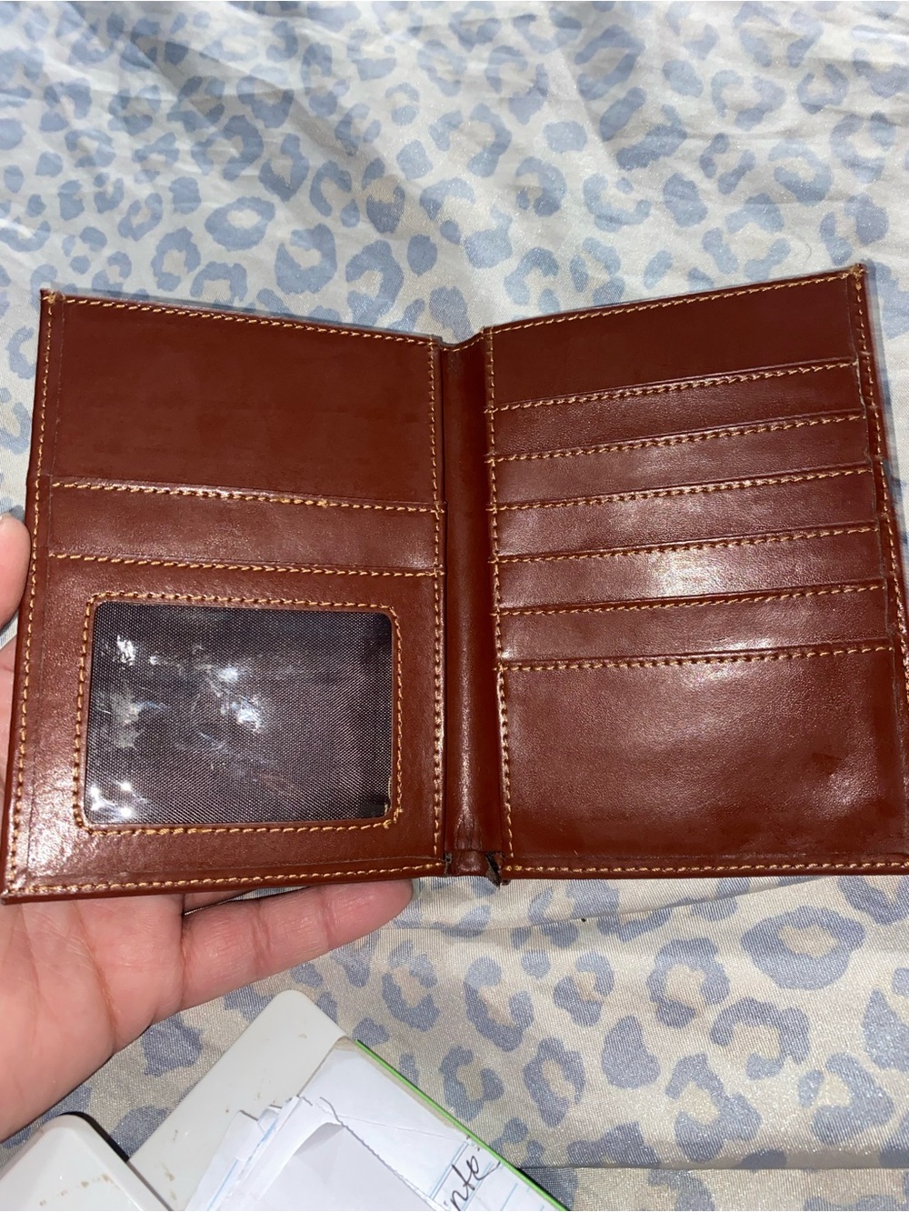Brown leather vertical wallet I’d passsport